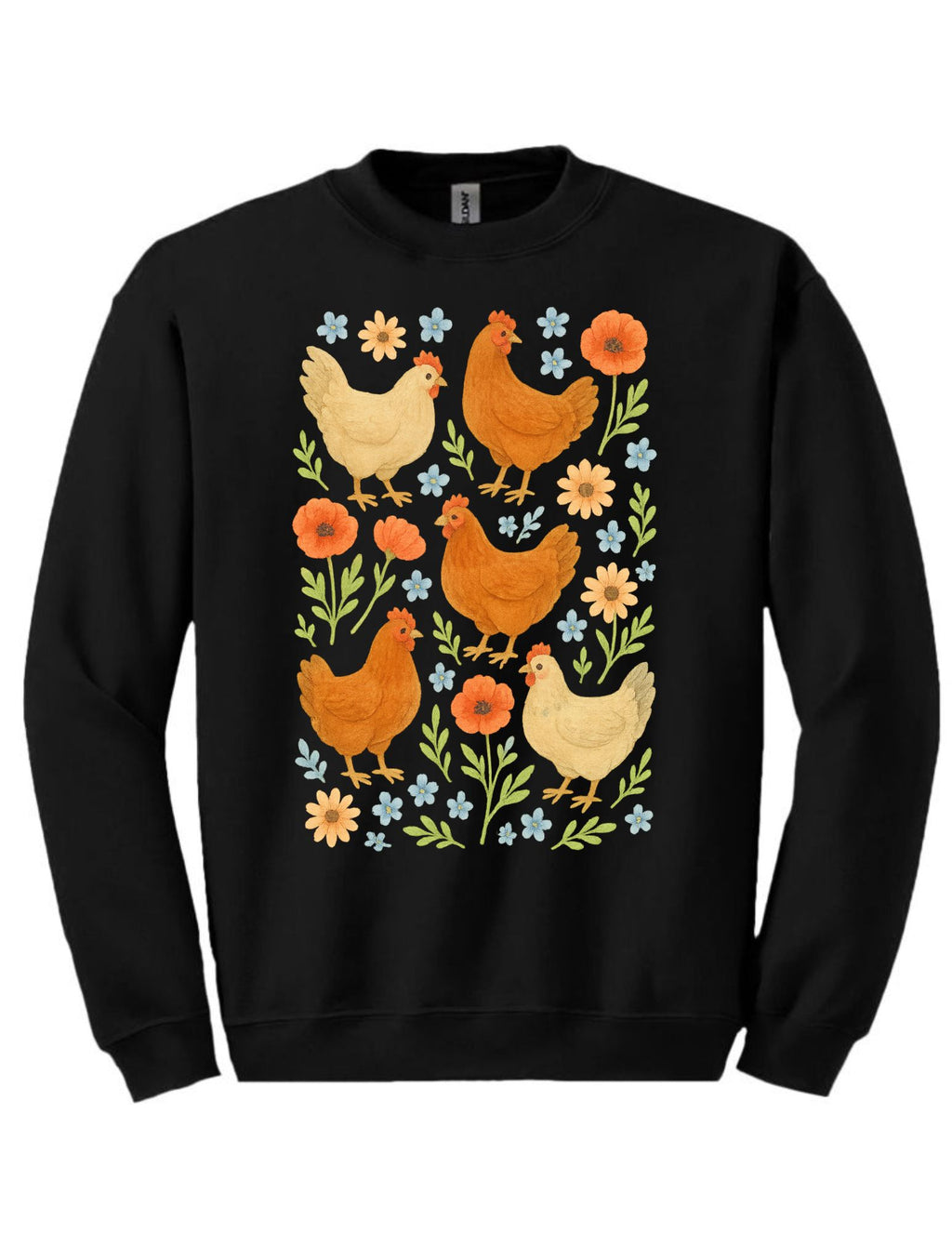 Floral Chickens Tee and Crewneck