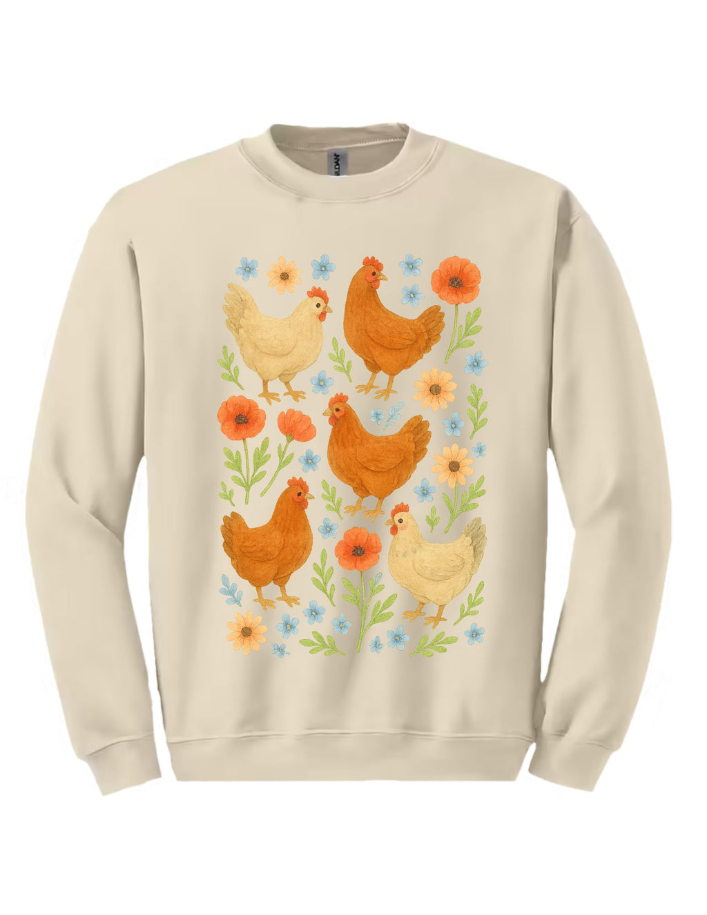 Floral Chickens Tee and Crewneck